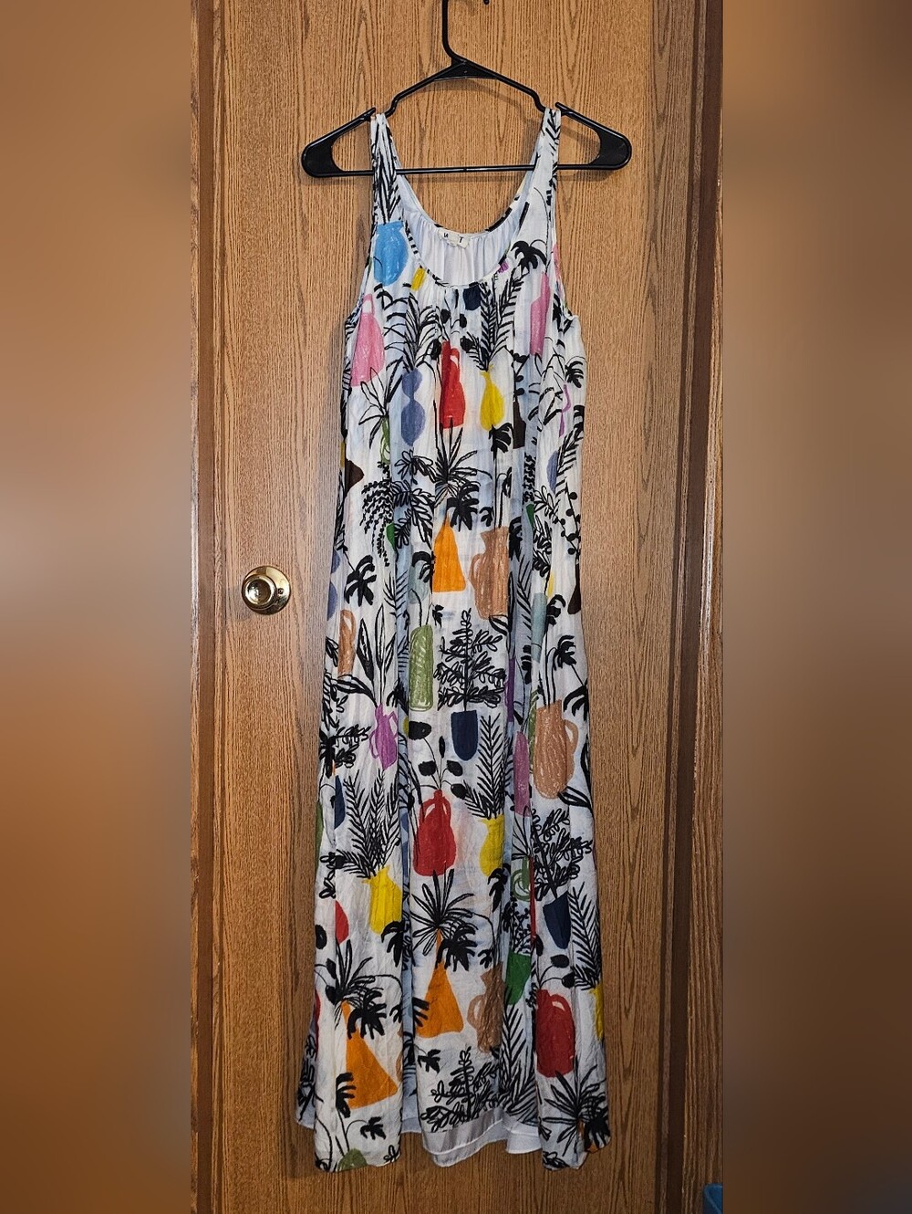 Anthropologie White Maxi Dress with Multicolor Tropical Print